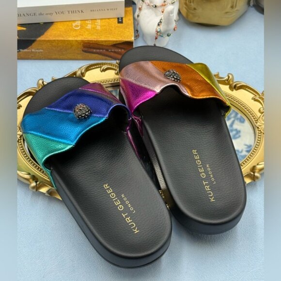 🆕 KURT GEIGER LONDON 🧿 NWOT Meena Eagle Metallic Pool Slide - Size 41 US 10 - Picture 10 of 13